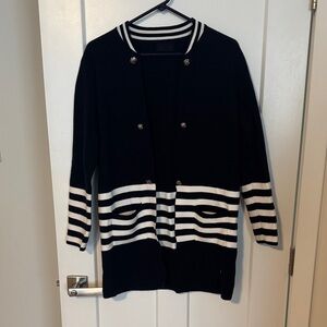 Navy and White Striped Women’s Flyaway Cardigan Sweater